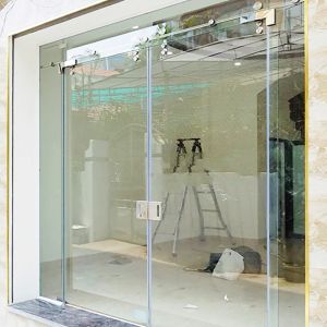 Cửa kính cường lực mở quay 2 cánh bản lề sàn - CK001