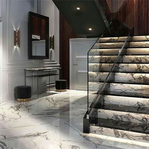 Cầu thang kính cường lực âm sàn tay 3D CT096